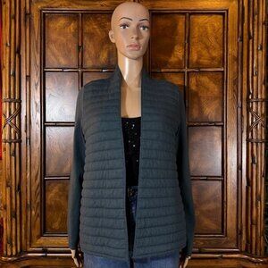 Marla Wynne Deep Dusty Teal Quilted Open Front Sweater Cardigan Jacket